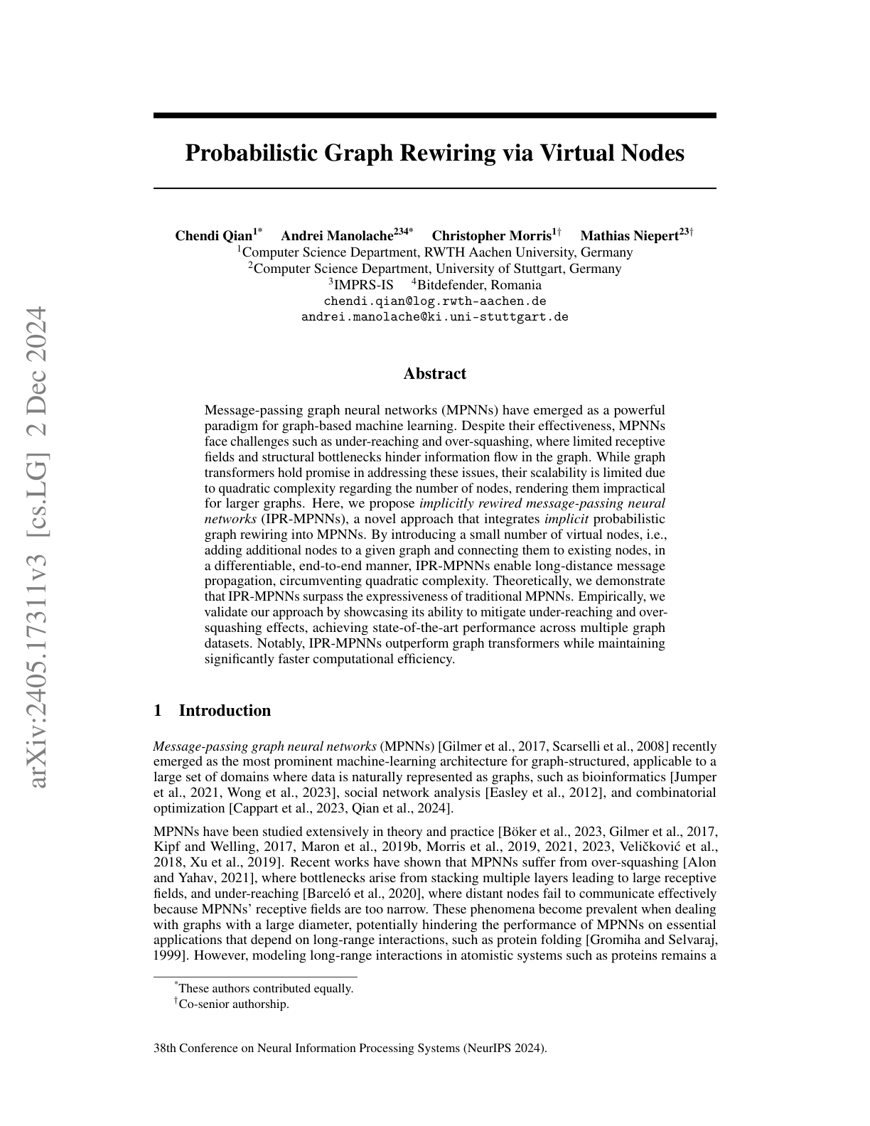 Teaser for Probabilistic Graph Rewiring via Virtual Nodes