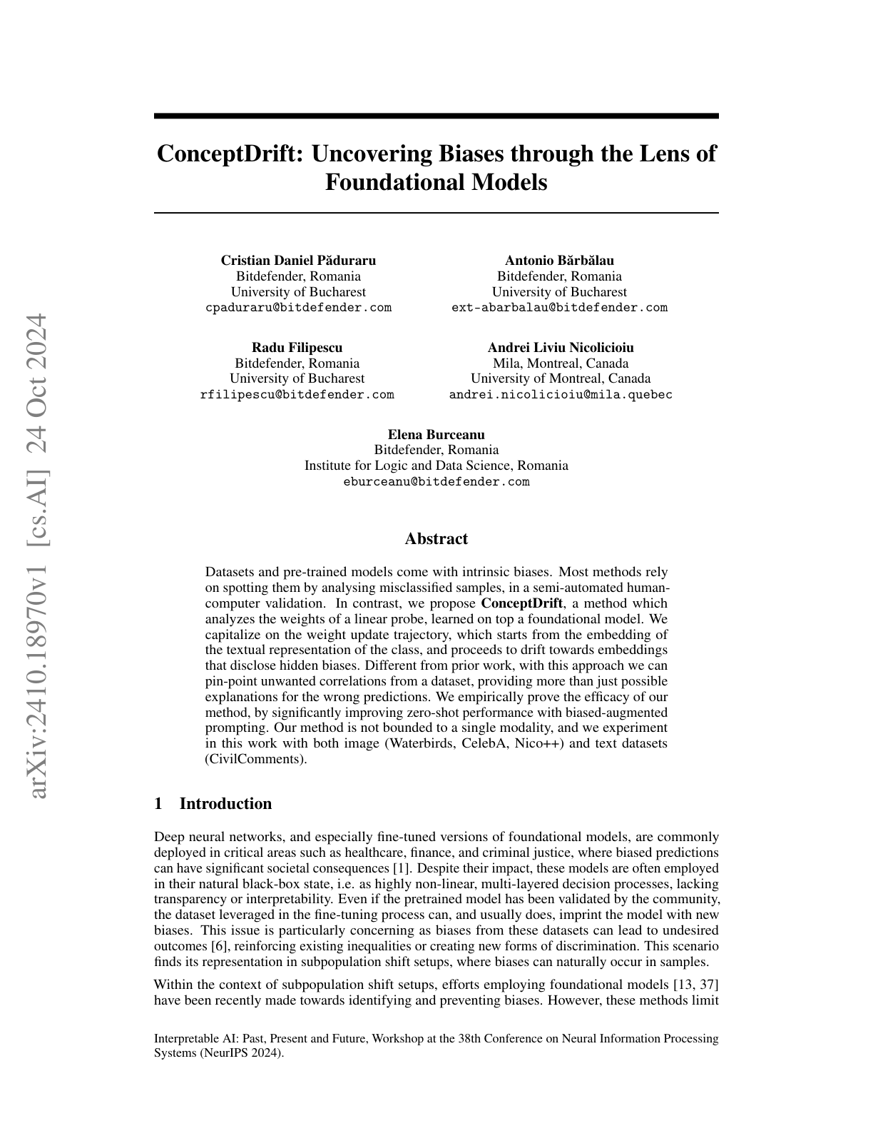 Teaser for ConceptDrift: Uncovering Biases through the Lens of Foundational Models