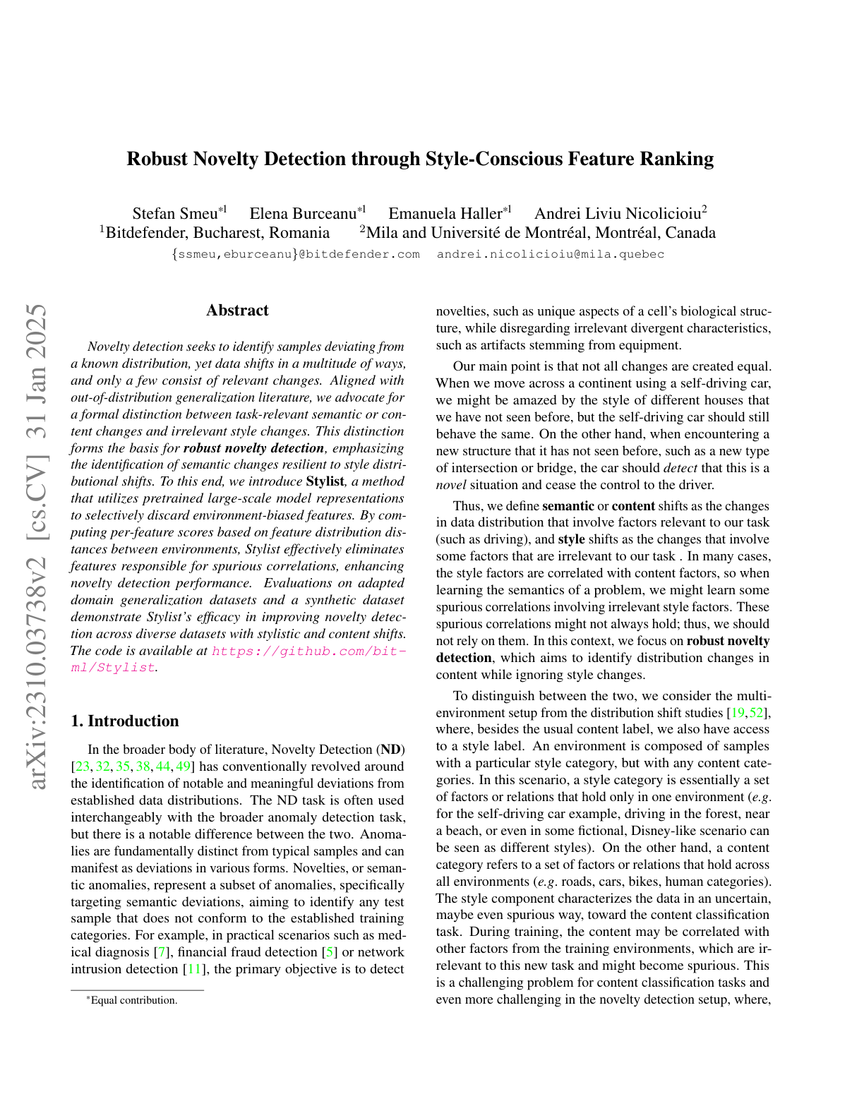 Teaser for Robust Novelty Detection through Style-Conscious Feature Ranking