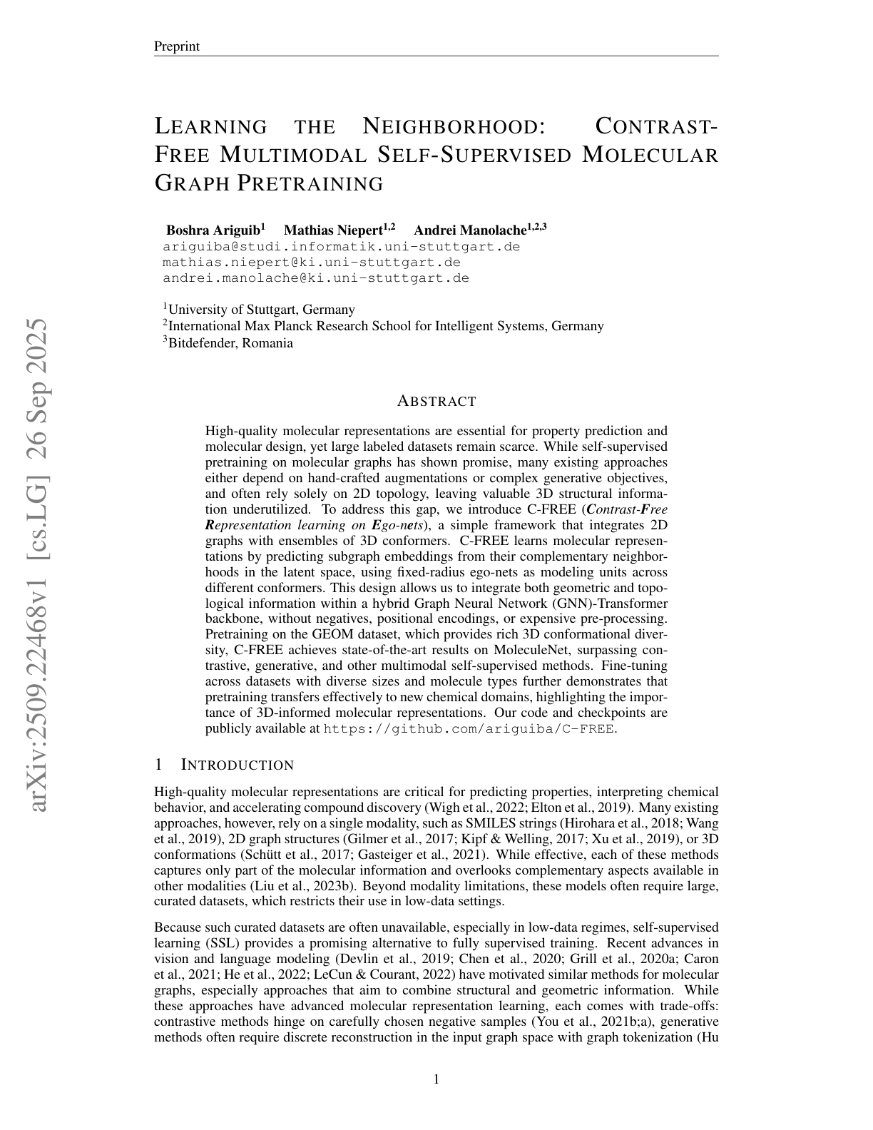 Teaser for Learning the Neighborhood: Contrast-Free Multimodal Self-Supervised Molecular Graph Pretraining