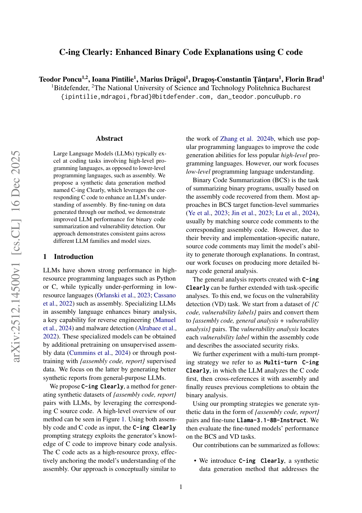 Teaser for C-ing Clearly: Enhanced Binary Code Explanations using C code