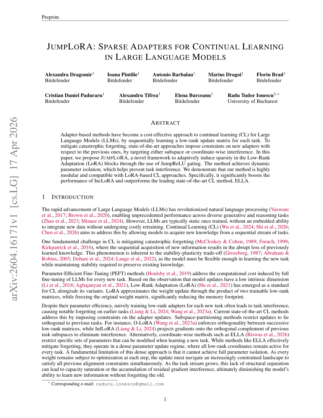Teaser for JumpLoRA: Sparse Adapters for Continual Learning in Large Language Models