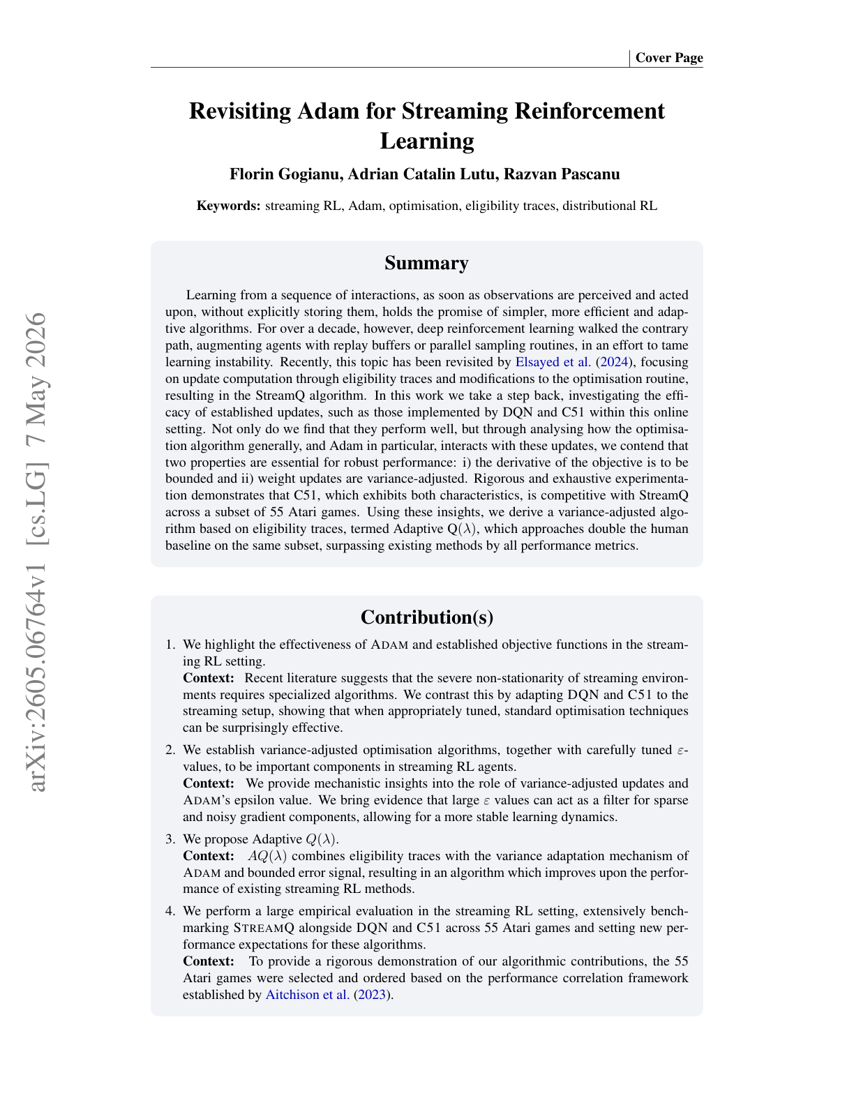 Teaser for Revisiting Adam for Streaming Reinforcement Learning